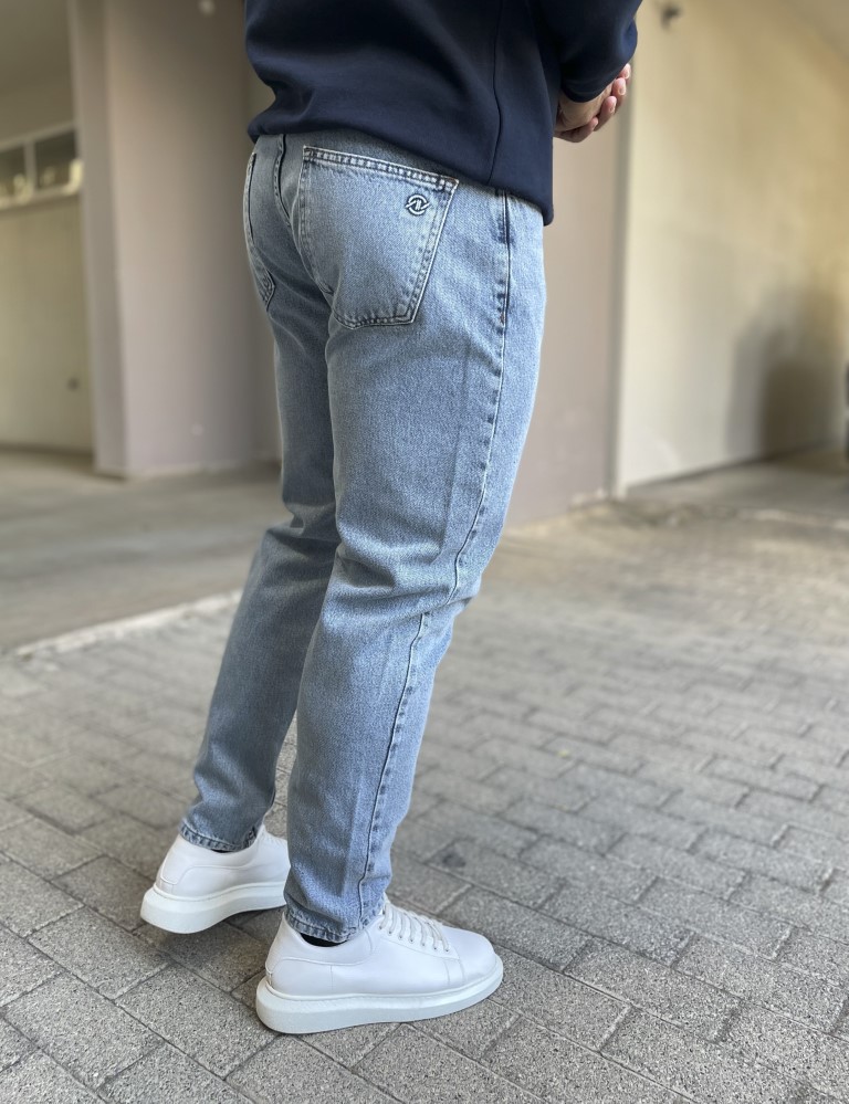 Ανδρικό μπλε ανοιχτό σταθερό Loose Jean πεντάτσεπο με φερμουάρ 2023L φωτογραφία